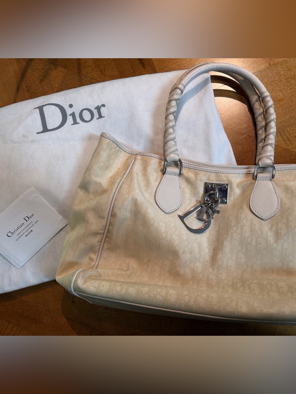 Dior Beige Cream Tote with Signature D Charm